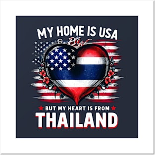 My Home Is USA But My Heart Is From Thailand American Flag Posters and Art